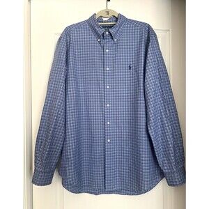 Ralph Lauren Men's Classic Fit XL Blue Check Long Sleeve Cotton Shirt Quiet Mone